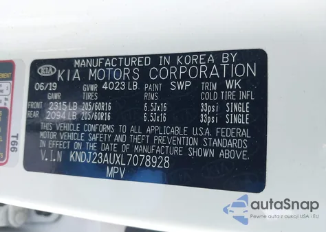 2020 Kia Soul Lx/X Line/S z USA, uszkodzony, nr VIN KNDJ23AUXL7078928